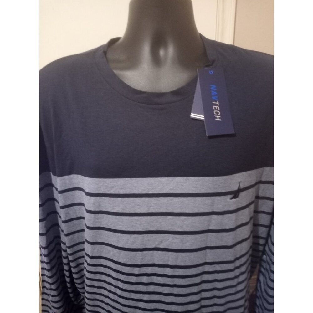 NWT Nautica Men's NAVTECH Blue Striped T-Shirt LS Crew Tee T-Shirt 2XL New - Picture 6 of 13